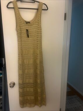White House Black Market Gold Crochet Maxi Dress